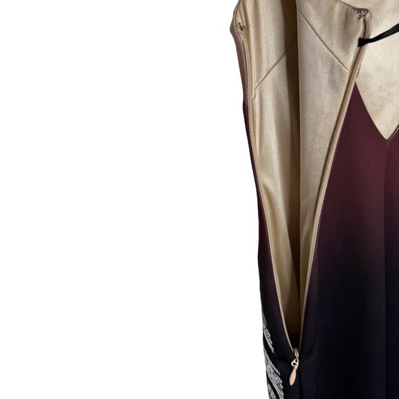 Bebe XXS Bodycon Brown Ombré Dress Geometric Silver Sequence Pattern Back CutOut - Picture 7 of 13